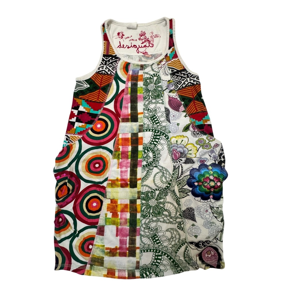 Desigual Girls Patchwork Sleeveless Sequin Dress Multi Color Size 11/12 Boho